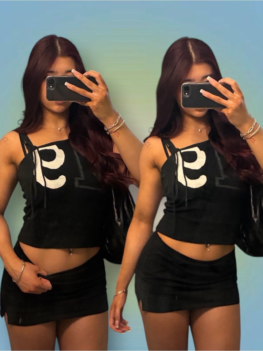 Sisley Black Graphic Crop Tank Top